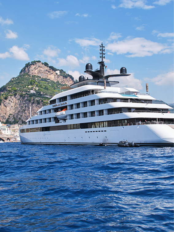 An Emerald Cruises yacht set sailing in the Amalfi coast