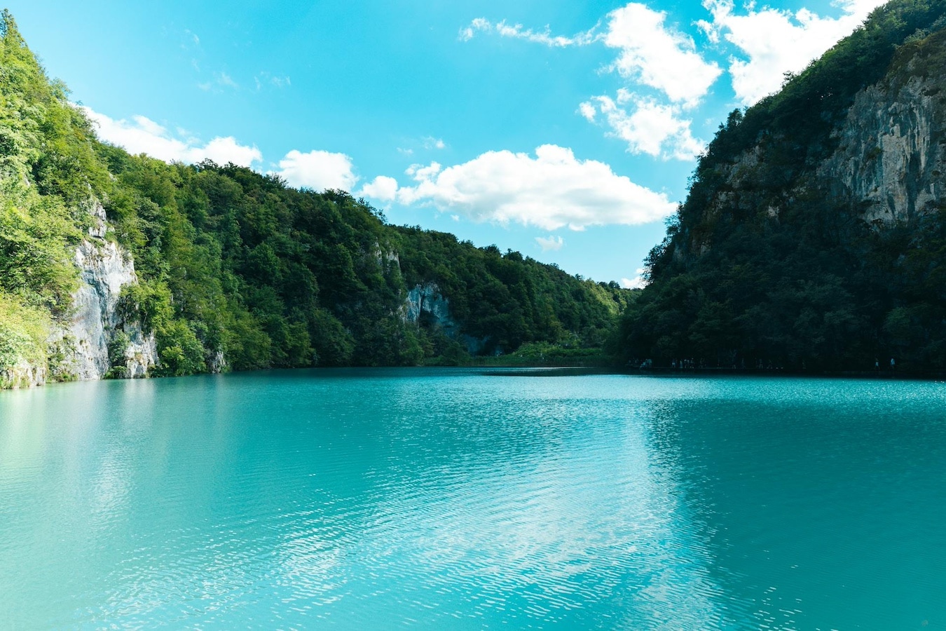 Plitvice Lakes National Park with blue glacier lake water