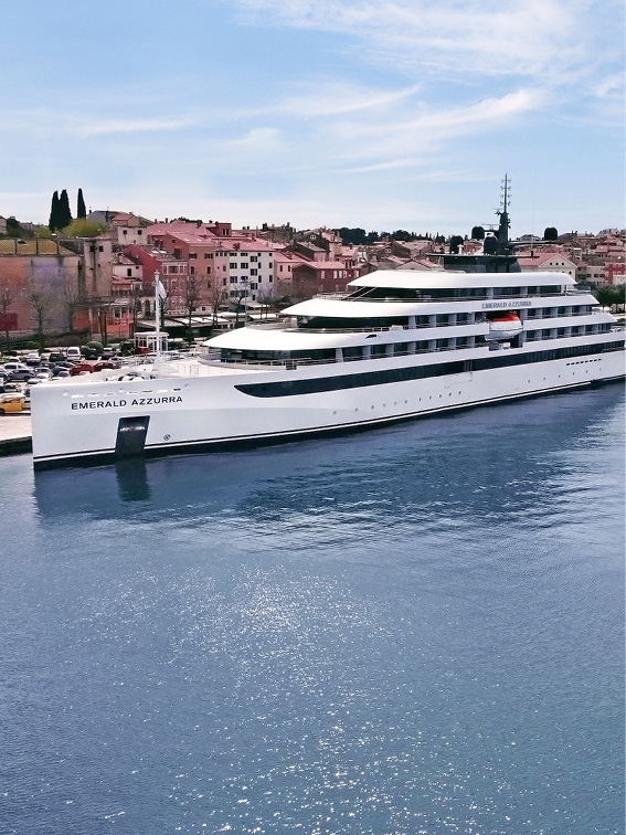 Luxury yacht docked in the heart of Rovinj in Croatia
