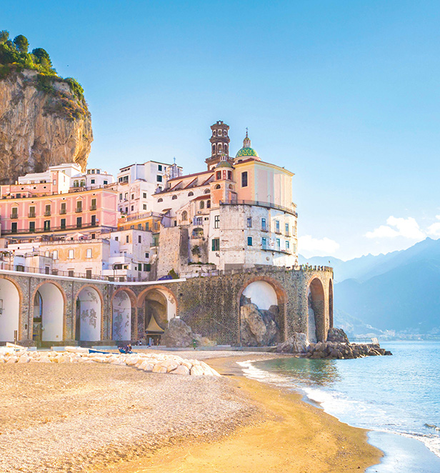 Morning view of Amalfi Coast cityscape, Italy