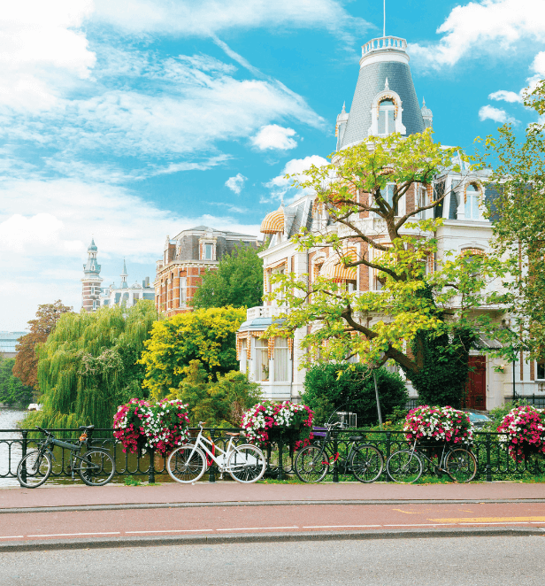 Iconic canal scenes in Amsterdam, the Netherlands