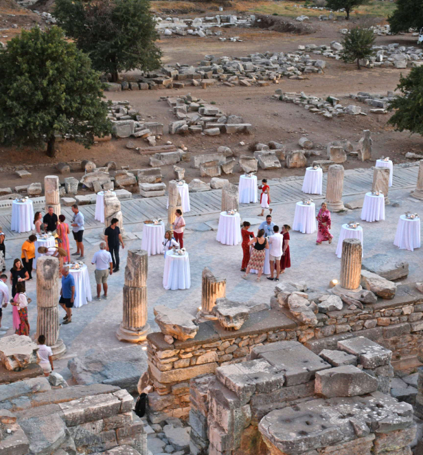 Ancient theatre of Ephesus in Turkey, showcasing its grand architecture and historical significance.