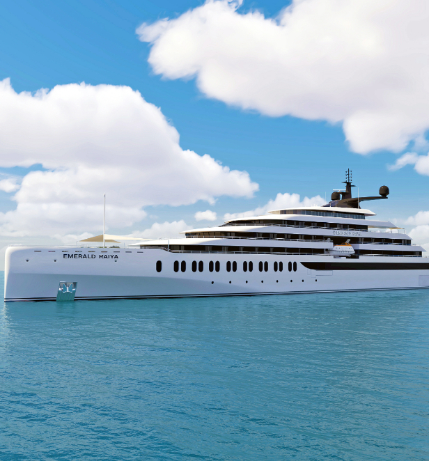 A CGI generated image of the new Emerald Raiya Star-Ship.