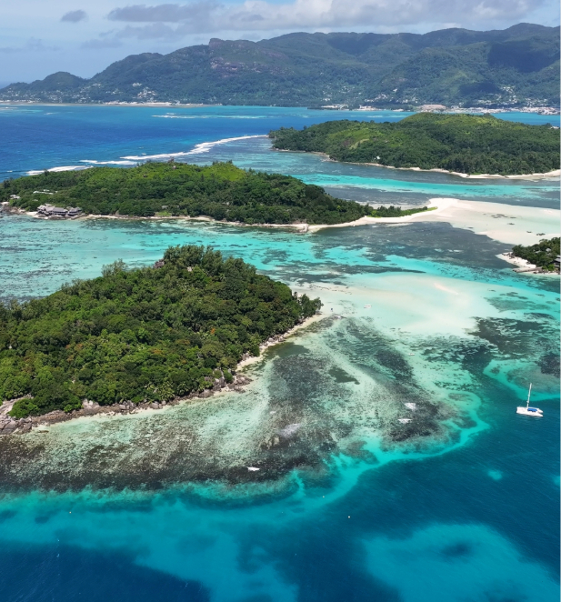An arial view of Sainte Anne Marine National Park.