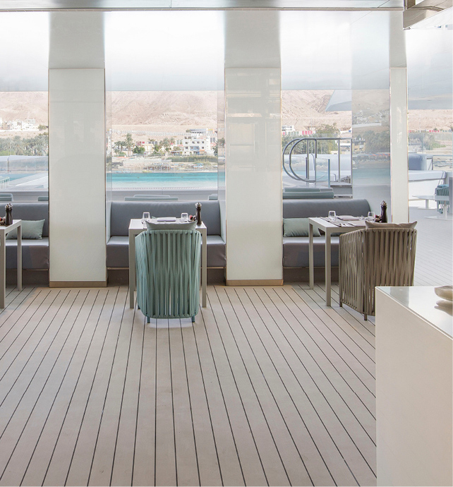 Pool area on a luxury superyacht