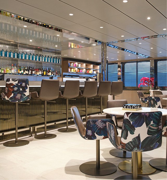 Lounge and bar area on a luxury superyacht