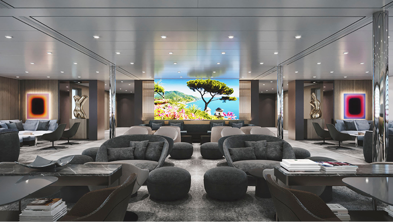 lounge area on board a luxury yacht