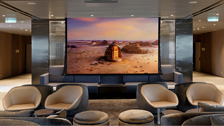 projector screen in a lounge area on a luxury superyacht