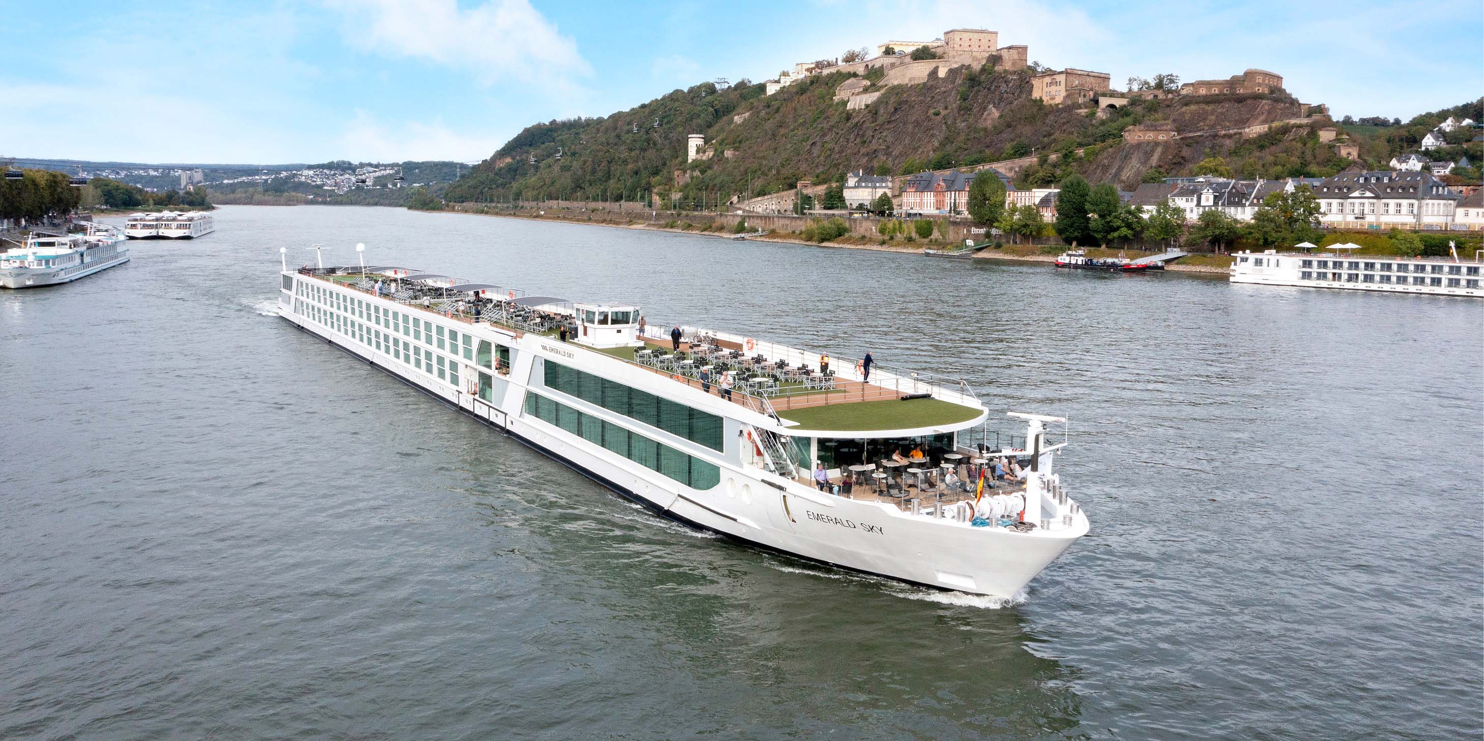 Luxury river ship sailing through Koblenz, Germany
