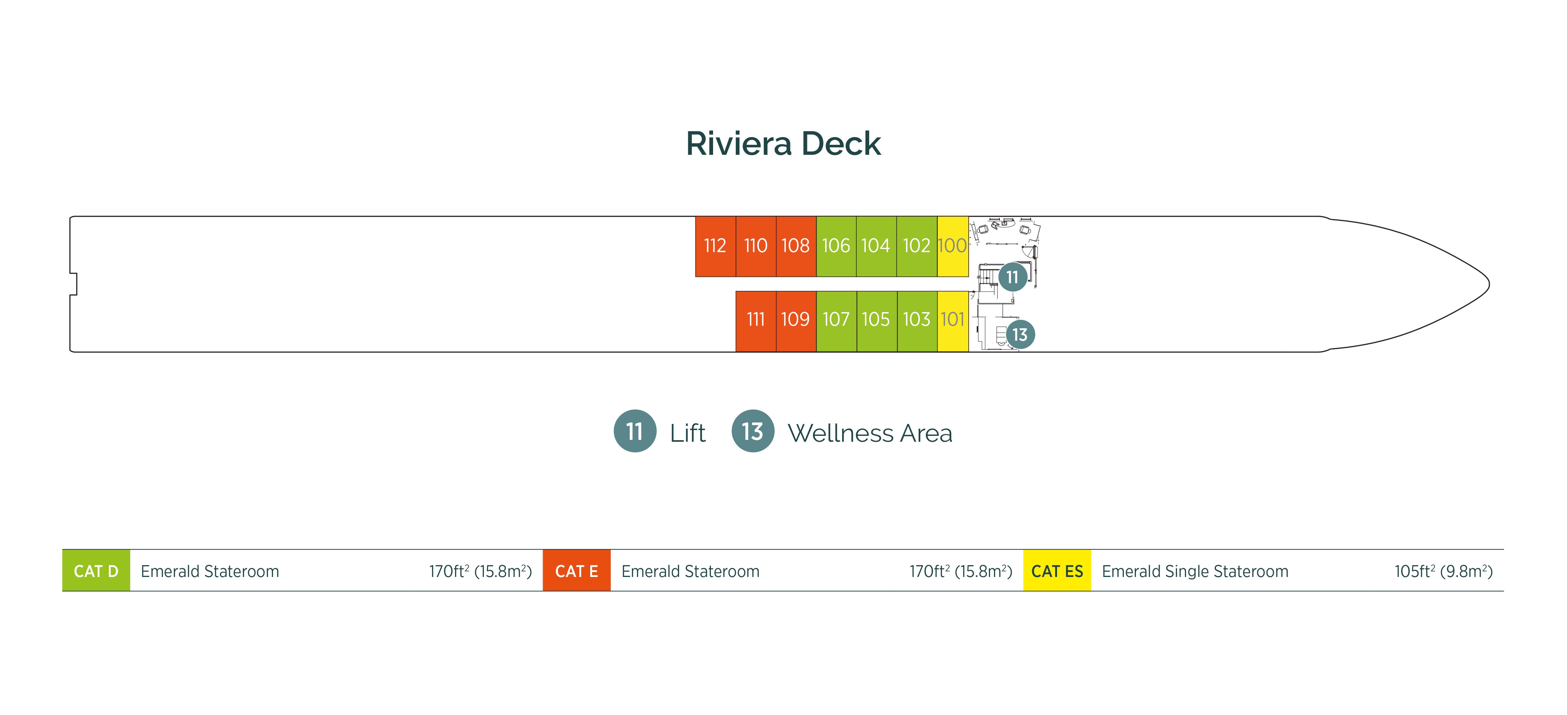 Diagram of ship layout for the Vista Deck of Emerald Cruises’ France river cruising Star-Ship, Emerald Liberté