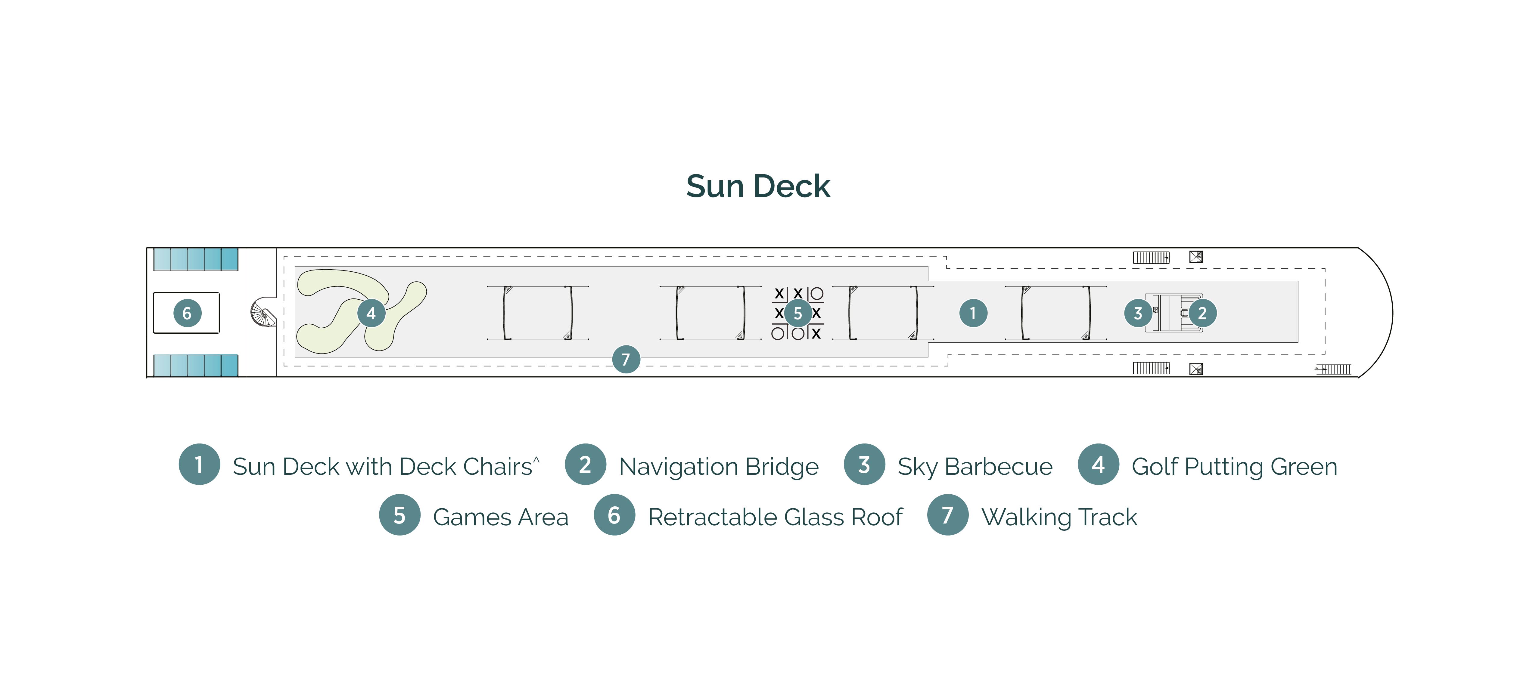 Diagram of ship layout for the Sun Deck of Emerald Cruises’ France river cruising Star-Ship, Emerald Liberté