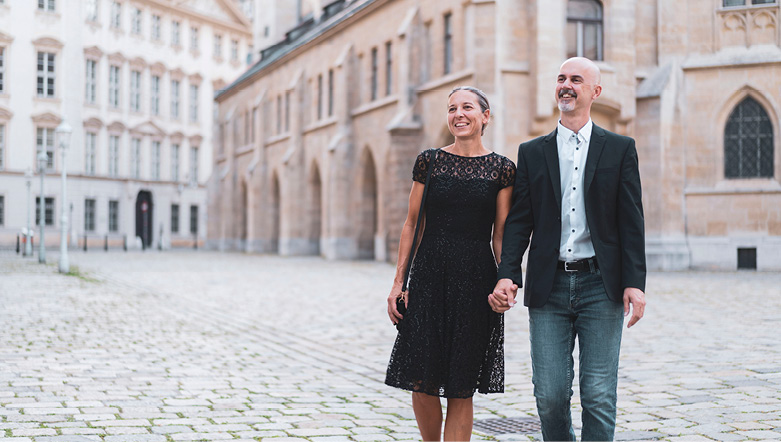 Couple exploring the beautiful architecture in Vienna, Austria