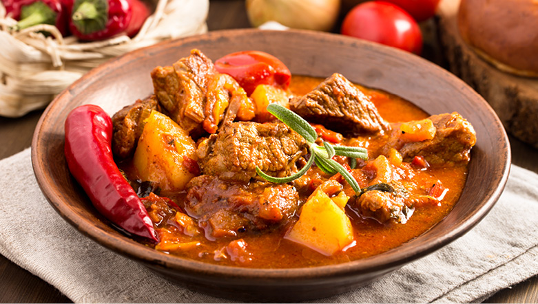 A bowl of traditional Hungarian goulash